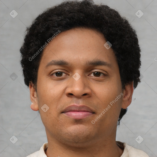 Neutral black young-adult male with short  brown hair and brown eyes