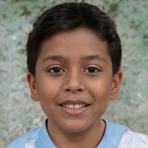 Joyful asian child female with short  brown hair and brown eyes