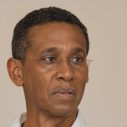 Neutral black adult male with short  brown hair and brown eyes