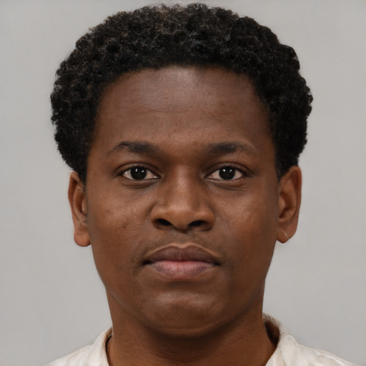 Neutral black young-adult male with short  brown hair and brown eyes