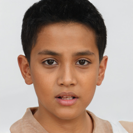 Neutral asian child male with short  brown hair and brown eyes