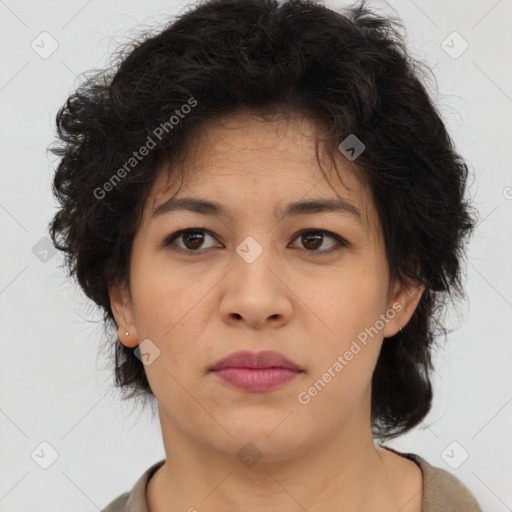 Neutral asian young-adult female with medium  brown hair and brown eyes