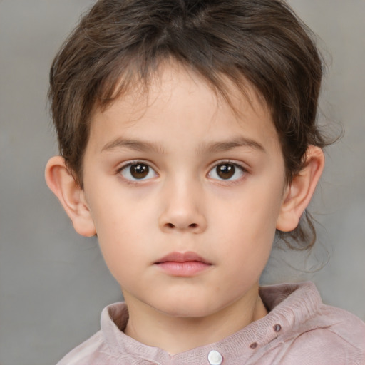 Neutral white child female with short  brown hair and brown eyes