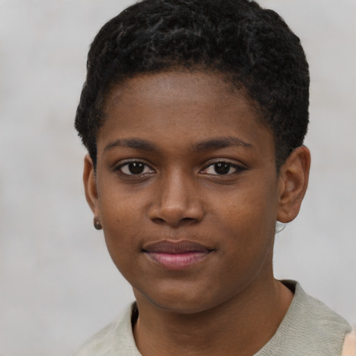 Neutral black child female with short  brown hair and brown eyes