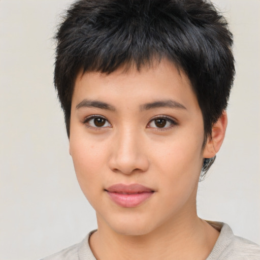 Neutral asian young-adult male with short  brown hair and brown eyes