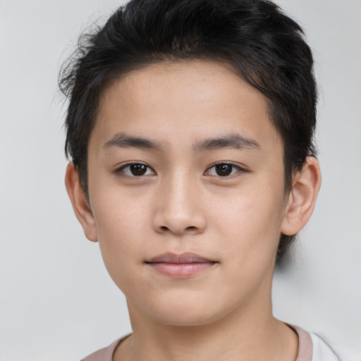 Neutral asian young-adult male with short  brown hair and brown eyes