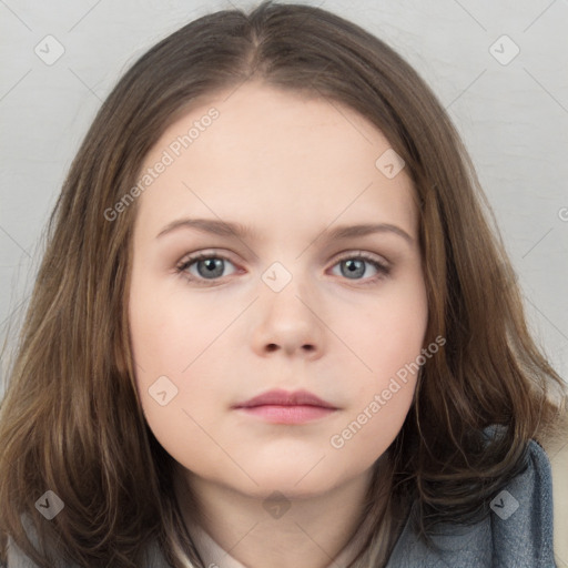 Neutral white child female with medium  brown hair and brown eyes