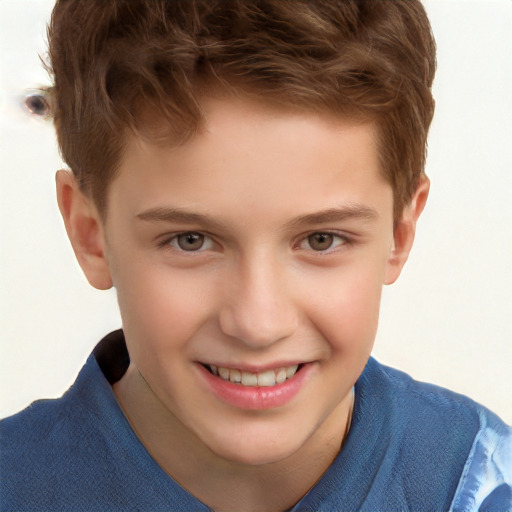 Joyful white child male with short  brown hair and brown eyes