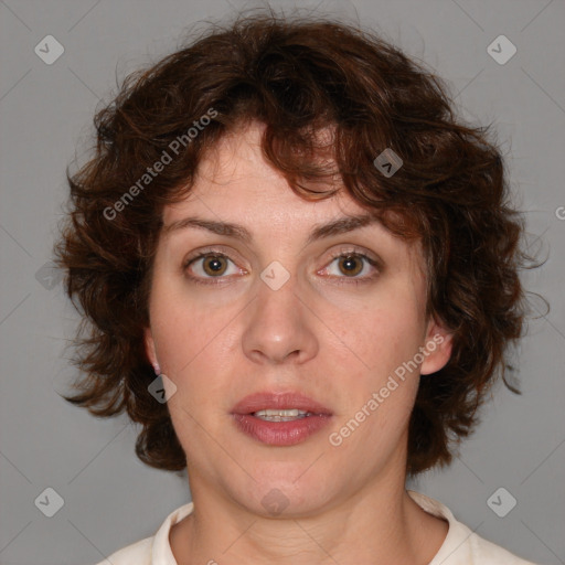 Neutral white adult female with medium  brown hair and brown eyes