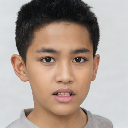 Neutral asian child male with short  brown hair and brown eyes