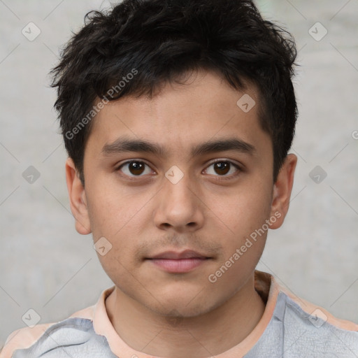 Neutral white child male with short  brown hair and brown eyes