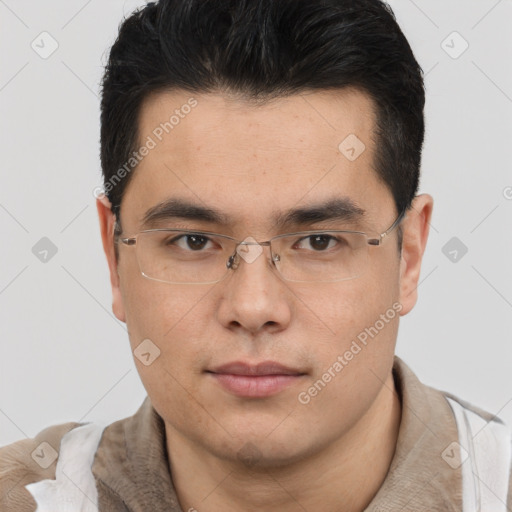 Neutral asian young-adult male with short  brown hair and brown eyes