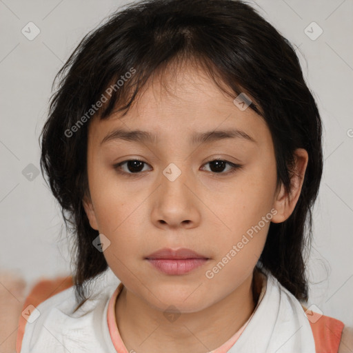 Neutral asian young-adult female with medium  brown hair and brown eyes