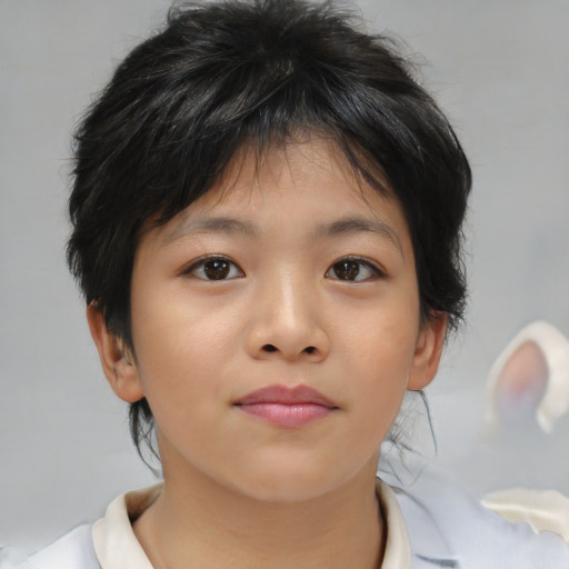 Neutral asian child female with medium  brown hair and brown eyes