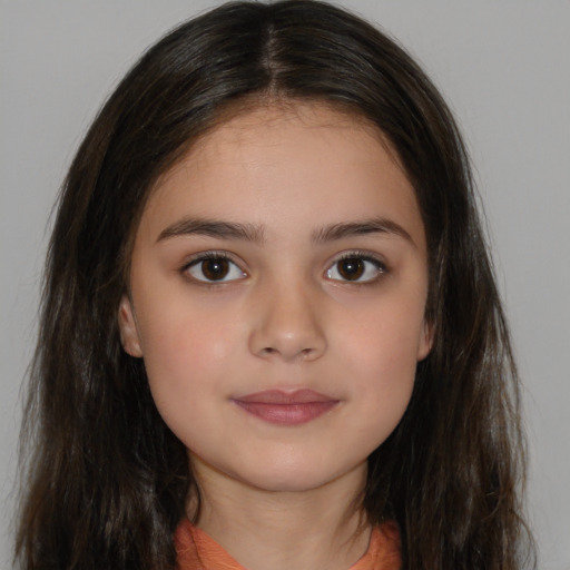 Neutral white child female with long  brown hair and brown eyes