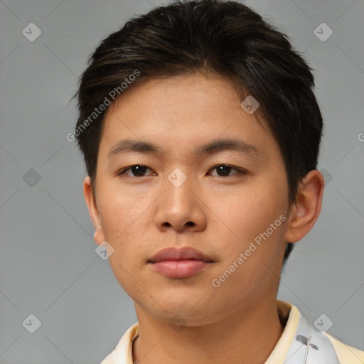 Neutral asian young-adult male with short  brown hair and brown eyes