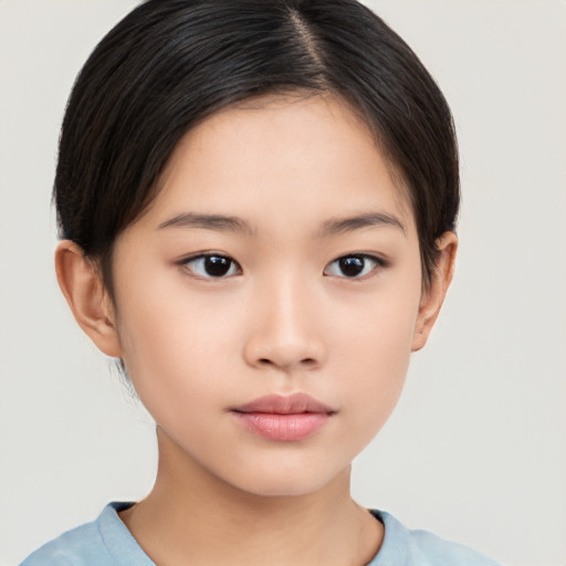 Neutral asian young-adult female with short  brown hair and brown eyes