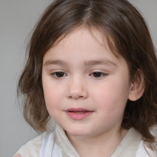 Neutral white child female with medium  brown hair and brown eyes