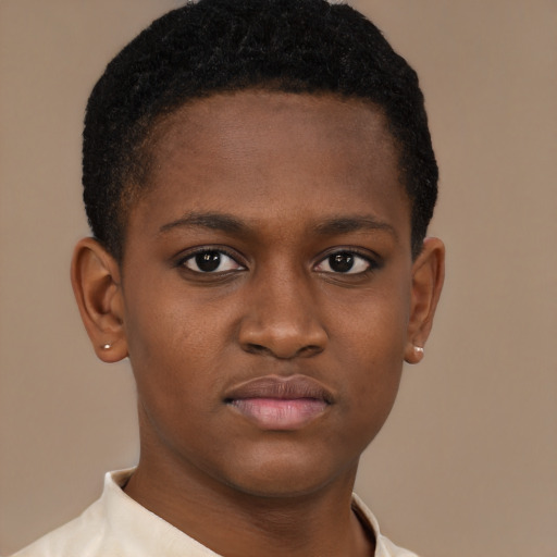 Neutral black young-adult male with short  brown hair and brown eyes