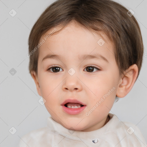 Neutral white child female with short  brown hair and brown eyes