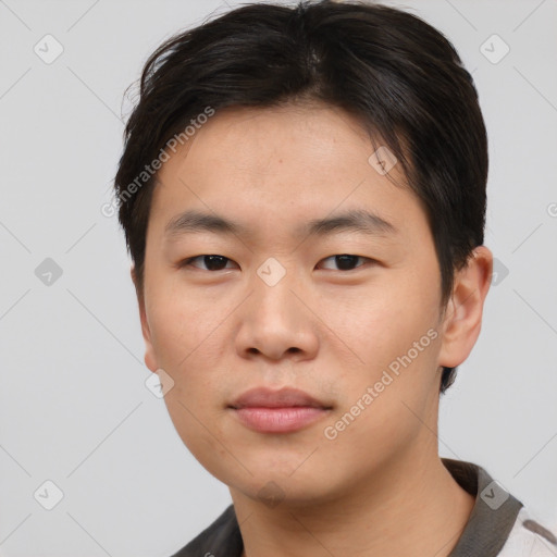 Neutral asian young-adult male with short  brown hair and brown eyes