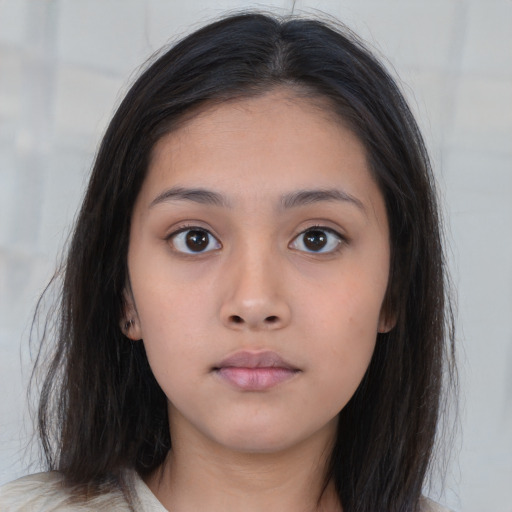 Neutral asian young-adult female with long  brown hair and brown eyes
