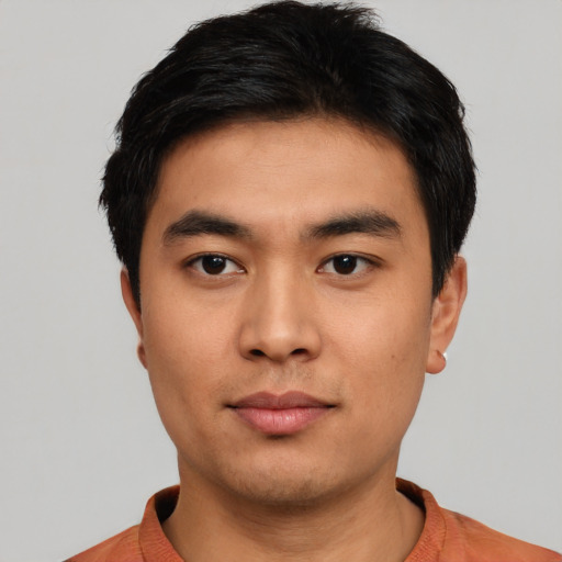 Neutral asian young-adult male with short  black hair and brown eyes