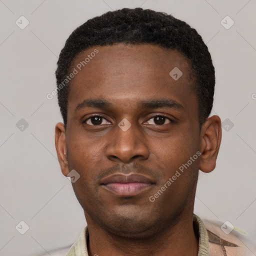 Neutral black young-adult male with short  brown hair and brown eyes