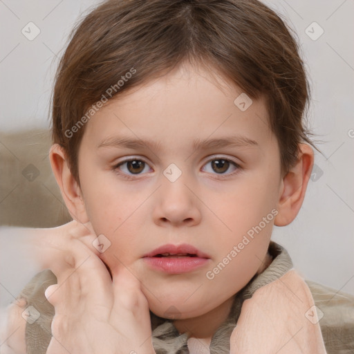 Neutral white child female with medium  brown hair and brown eyes