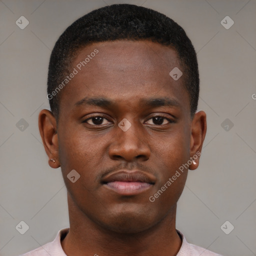 Neutral black young-adult male with short  brown hair and brown eyes