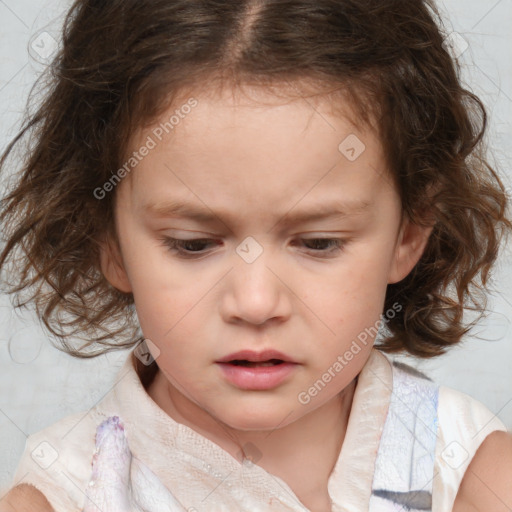 Neutral white child female with medium  brown hair and brown eyes