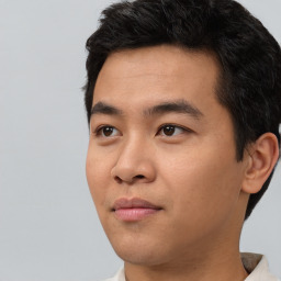 Neutral asian young-adult male with short  black hair and brown eyes