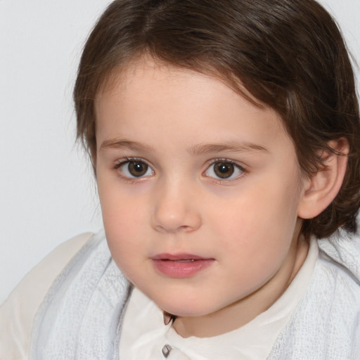 Neutral white child female with medium  brown hair and brown eyes