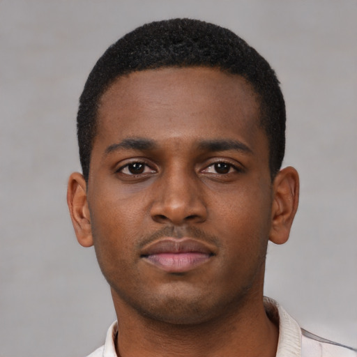 Neutral black young-adult male with short  brown hair and brown eyes
