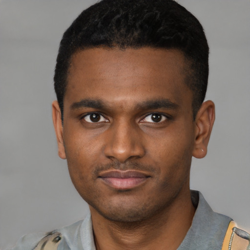 Neutral latino young-adult male with short  brown hair and brown eyes