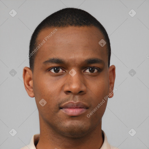 Neutral black young-adult male with short  brown hair and brown eyes