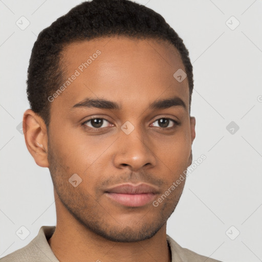 Neutral black young-adult male with short  brown hair and brown eyes