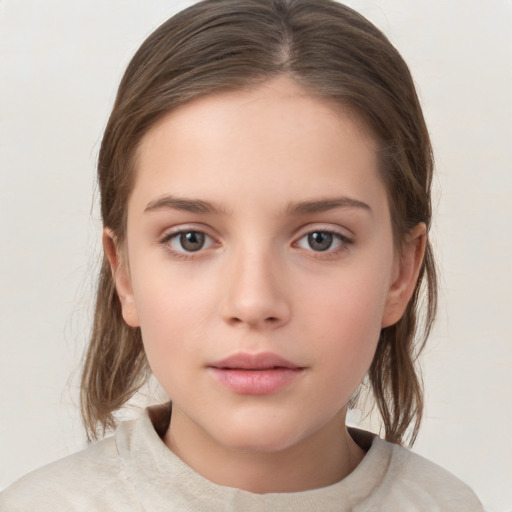 Neutral white child female with medium  brown hair and brown eyes