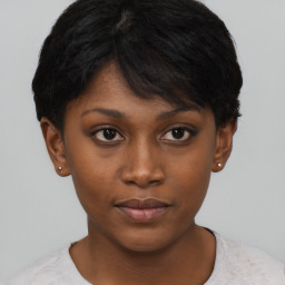 Neutral asian young-adult female with short  black hair and brown eyes