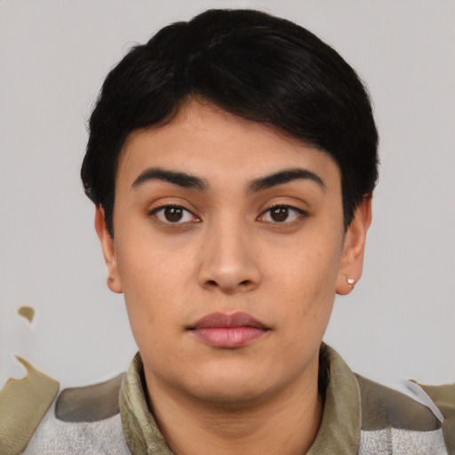Neutral asian young-adult male with short  black hair and brown eyes