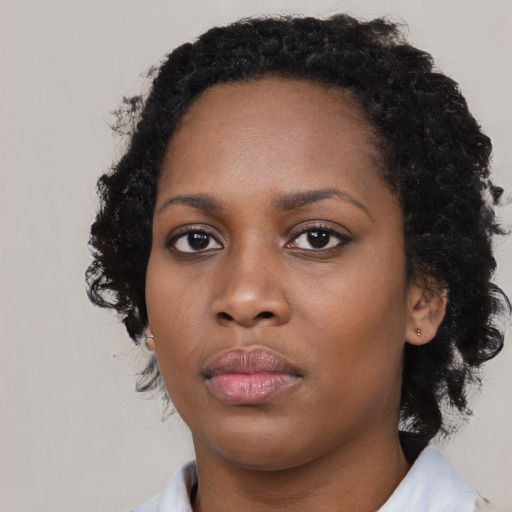 Neutral black young-adult female with long  black hair and brown eyes