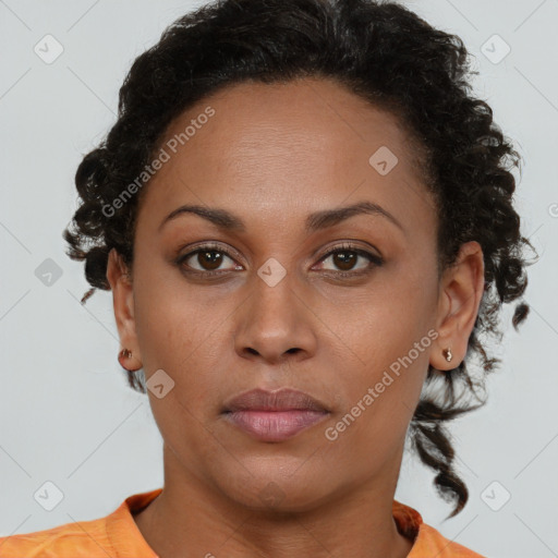 Neutral black young-adult female with short  brown hair and brown eyes