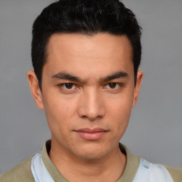 Neutral white young-adult male with short  black hair and brown eyes