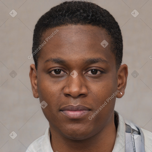 Neutral black young-adult male with short  brown hair and brown eyes