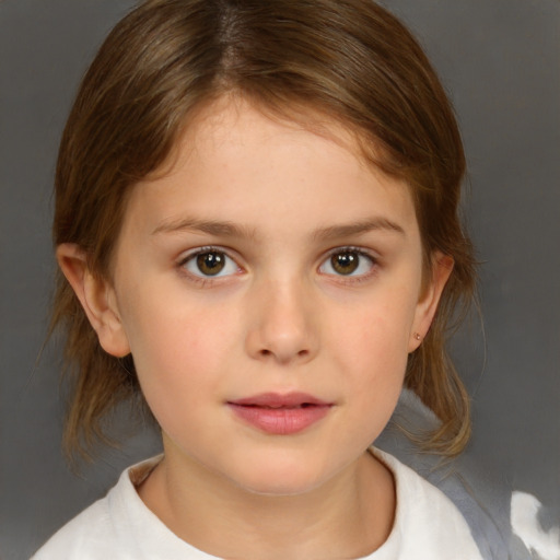 Neutral white child female with medium  brown hair and brown eyes