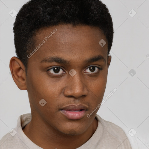 Neutral black young-adult male with short  brown hair and brown eyes
