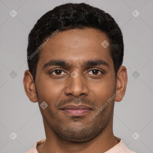 Neutral black young-adult male with short  brown hair and brown eyes