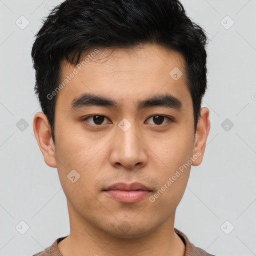 Neutral asian young-adult male with short  black hair and brown eyes