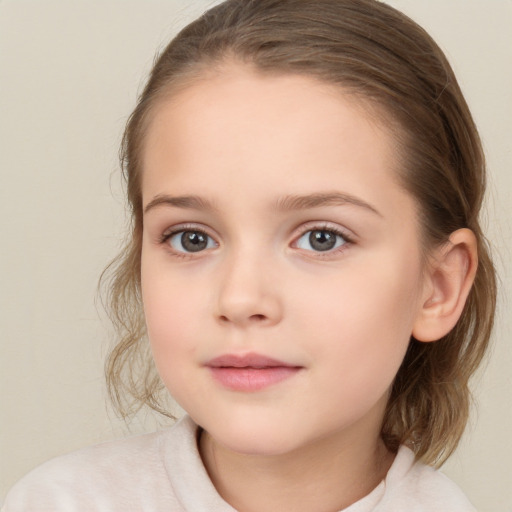 Neutral white child female with medium  brown hair and brown eyes