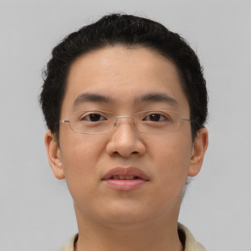 Neutral asian young-adult male with short  brown hair and brown eyes